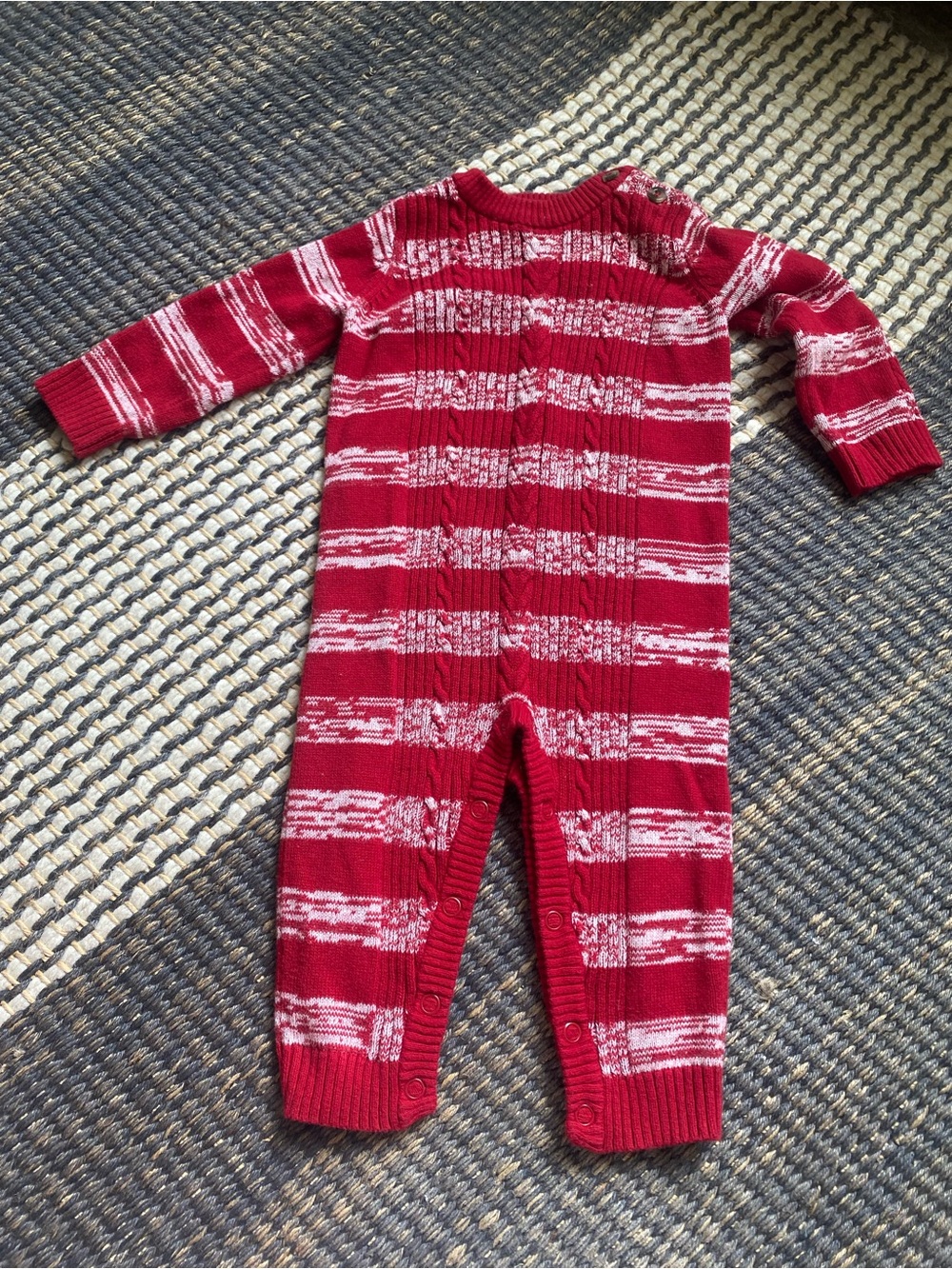 Cat & Jack Striped Christmas Romper, 6-9 month